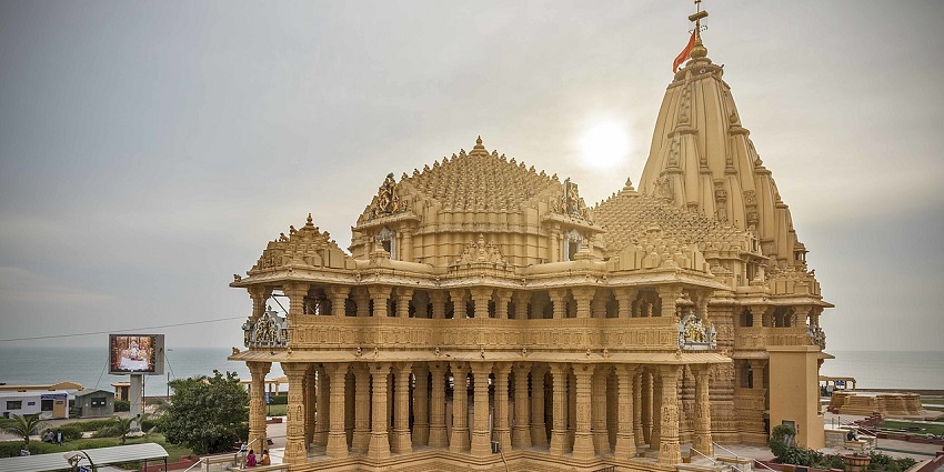 The Somnath Temple by the Arabian Sea, one of the places to visit in Gujarat in August