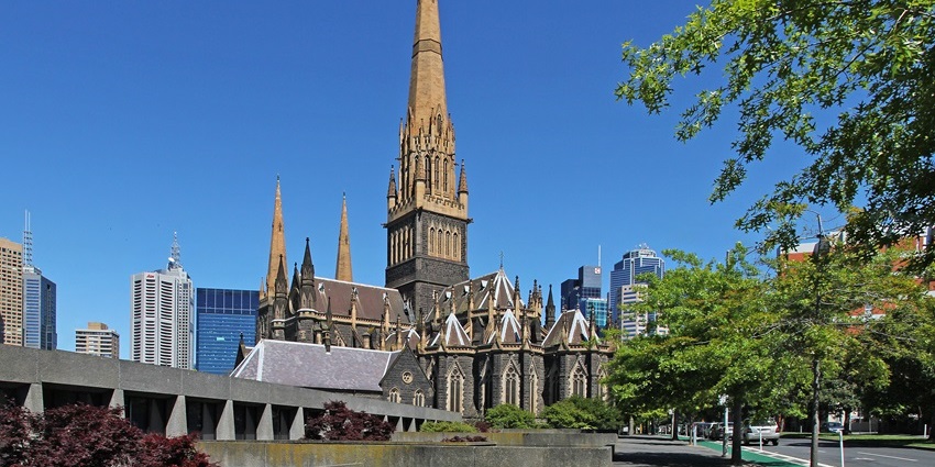 Gothic spires of St Patrick’s Cathedral, one of the historical places in Melbourne.
