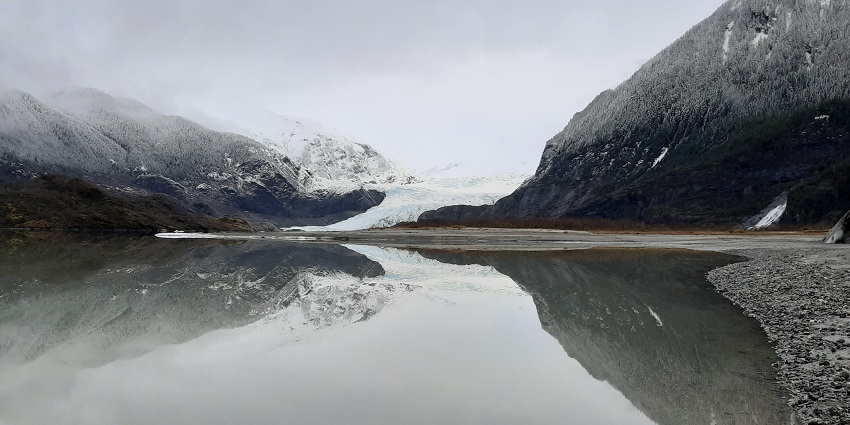 Marvel at the majestic Mendenhall Glacier near Juneau, a stunning testament to nature's icy grandeur.