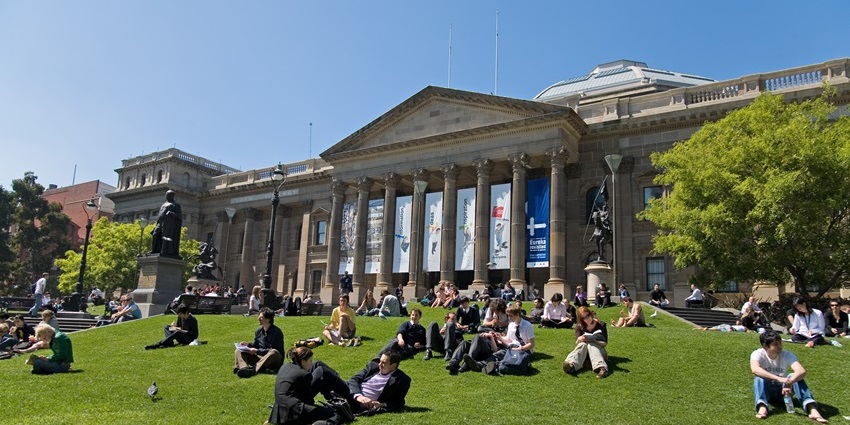 Classical façade of the State Library, one of the top historical places in Melbourne