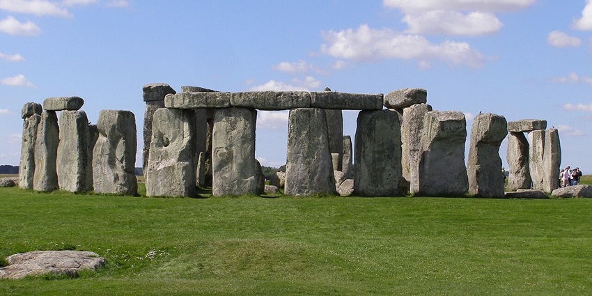 Stonehenge ancient stone circle, is on a grassy plain under the clear sky in Wiltshire, one of the best historical places in Europe.