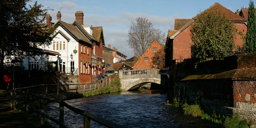 Walking along the peaceful River Itchen footpath, surrounded by trees and wildflowers in bloom, one of the things to do in Winchester.