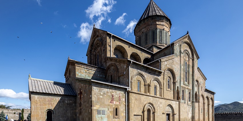 One of the most iconic monuments in Georgia, the majestic stone Svetitskhoveli Cathedral.