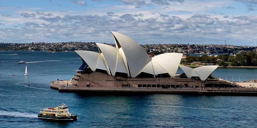 Sydney Opera House and harbor view with skyline – what is Australia famous for.