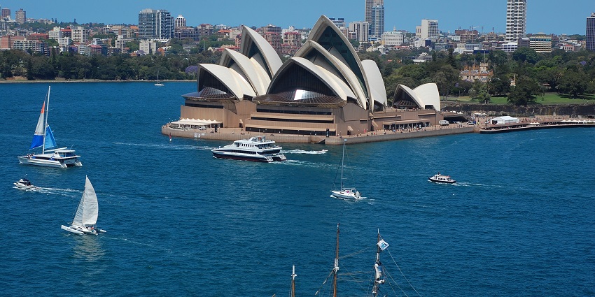 A picture of the stunningly beautiful Sydney Opera House, located on the iconic Sydney Harbour.