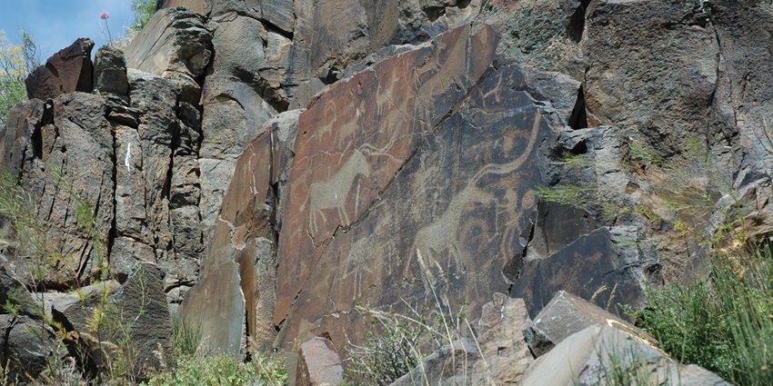 Tamgaly petroglyphs in the Almaty region, with detailed ancient carvings, is one of the top historical places in Kazakhstan.