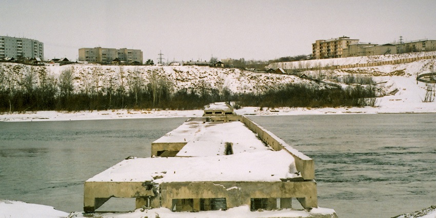 Recreational trails and green spaces of Tatyshev Island in the Yenisei River, Russia.