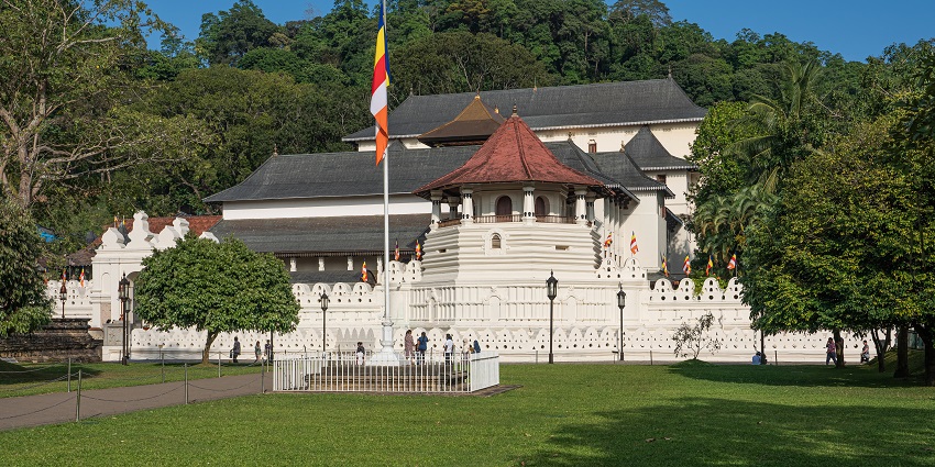 The Temple of the Sacred Tooth Relic, a historic Buddhist temple with traditional architecture, one of the best monuments in Sri Lanka.