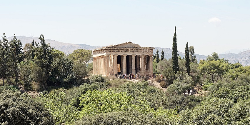 The well-preserved Temple of Hephaestus, with its Doric columns and intricate frieze.