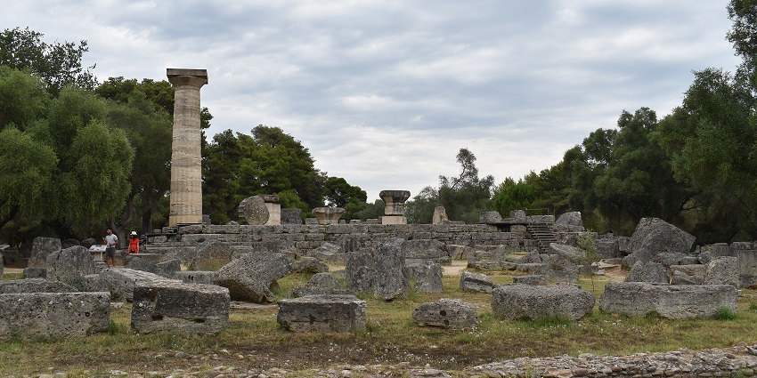 The ruins of the Temple of Zeus in Olympia, one of the ancient monuments in Greece.