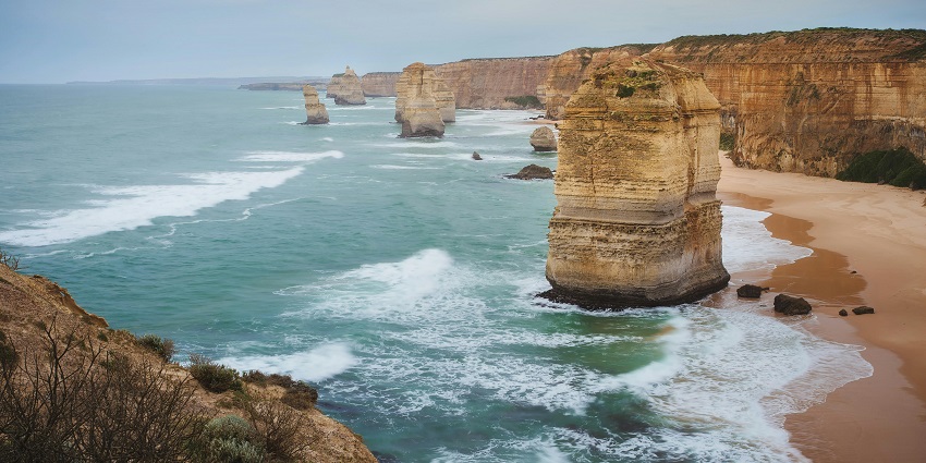 The Twelve Apostles; majestic limestone stacks offering dramatic sunset views alongside Great Ocean Road.