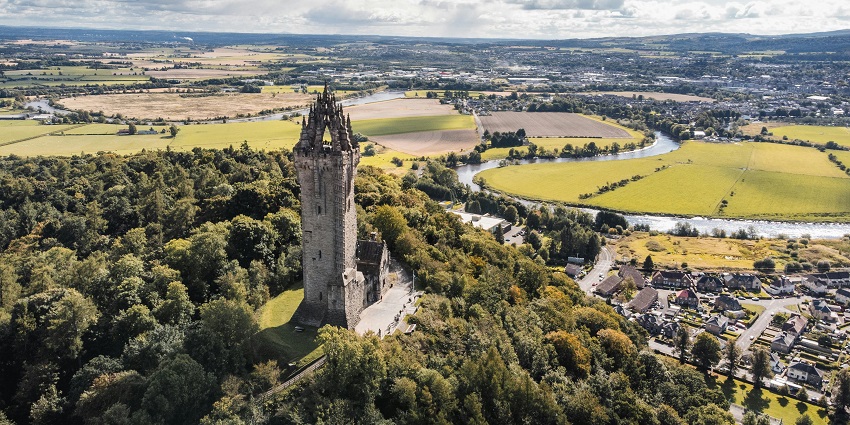 Aerial view of Wallace Monument is one of the historical places to visit in Scotland