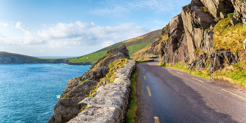A breathtaking view of Slea Head Drive along the dramatic coastal cliffs.