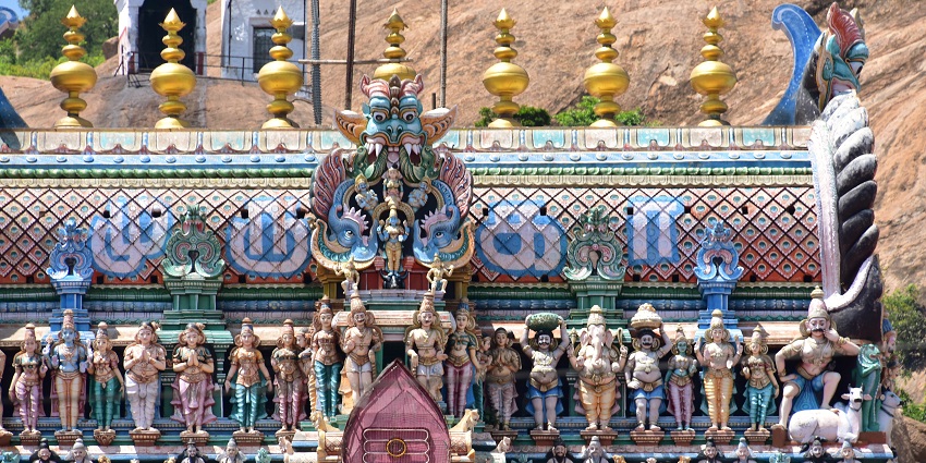 Historic Tirupparankundram Murugan Temple near Madurai with intricate rock-cut architecture.
