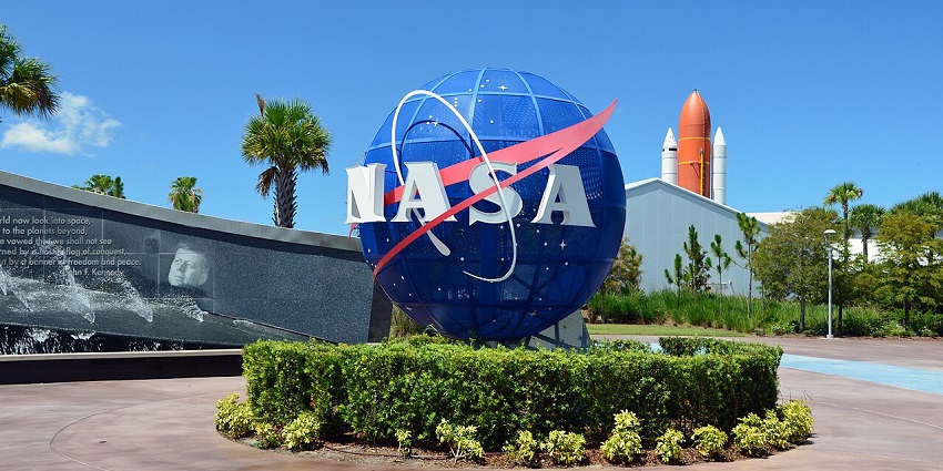 Entrance of the Kennedy Space Centre Visitor Complex in Merritt Island, Florida.