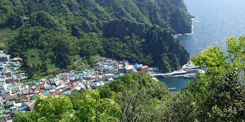 Rugged coastline covering Ulleungdo Island in the East Sea, one of the islands in South Korea.