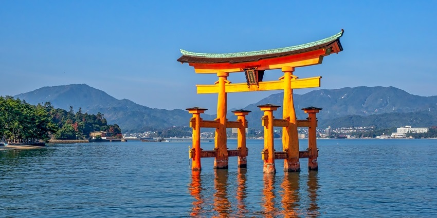 A famous icon among islands in Japan, the floating torii of Miyajima stands majestic.