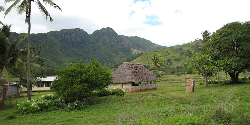 Vanua Levu's serene bays and sugarcane fields are surrounded by mountains.