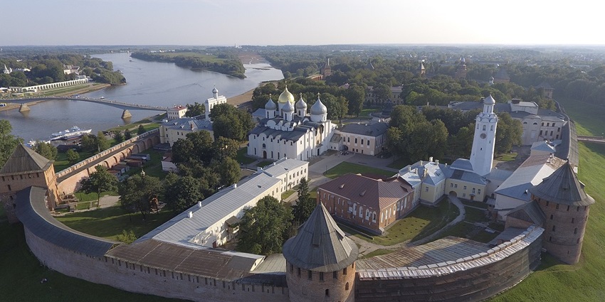 Panoramic view of the Veliky Novgorod Kremlin, one of the historical places in Russia