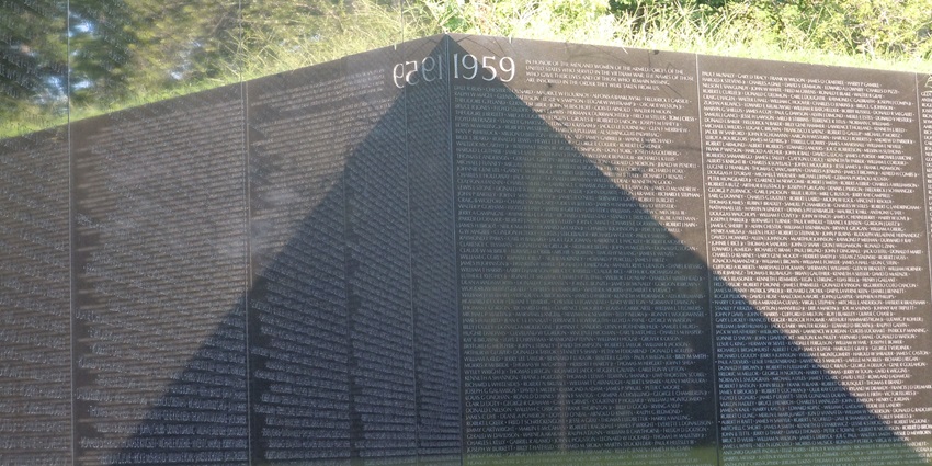 Monuments in the USA include a long black granite wall engraved with soldiers' names