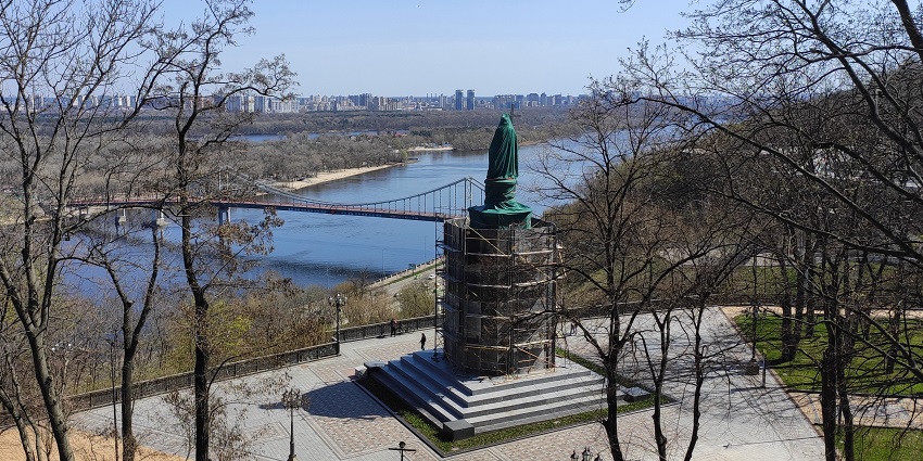 Volodymyr the Great Monument in Kyiv, a tall bronze statue, one of the monuments in Ukraine.