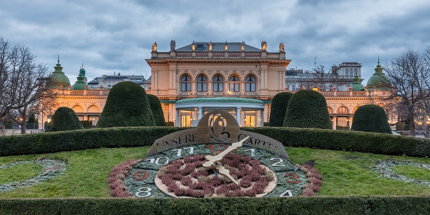 Floral clock in Stadtpark Austria colorful blooms and working timepiece places to visit near Poland.
