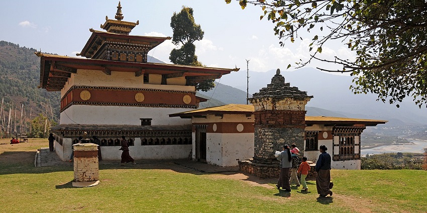 Chimi Lhakhang serene temple in lush fields, one of the peaceful places to visit near Thimphu.
