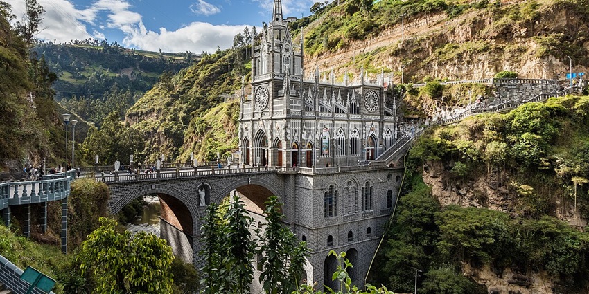 Striking Las Lajas Sanctuary in Ipiales, Colombia, is one of the beautiful places to visit near Mexico.