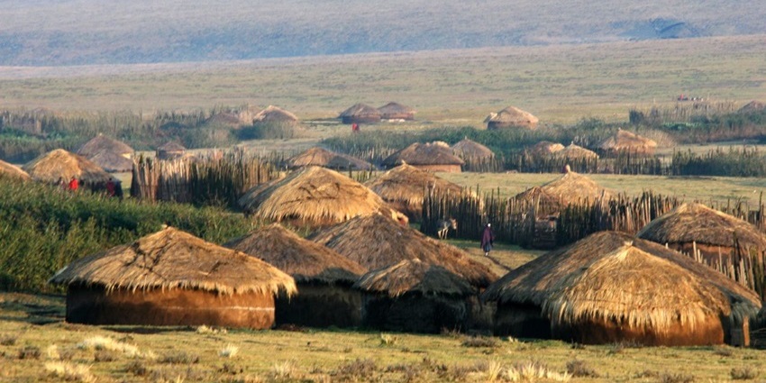 Exploring a traditional Maasai village with huts and locals in cultural attire in open surroundings.