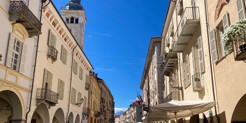 Charming street view in Cuneo, one of the picturesque places to visit near Turin.