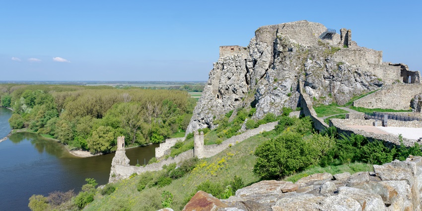 Ruins of Devin Castle on a cliff by Danube and Morava rivers one of the best places to visit near Bratislava.