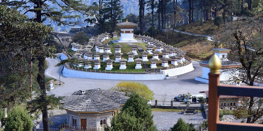 Dochula Pass with 108 chortens and mountain views, among the top places to visit near Thimphu.