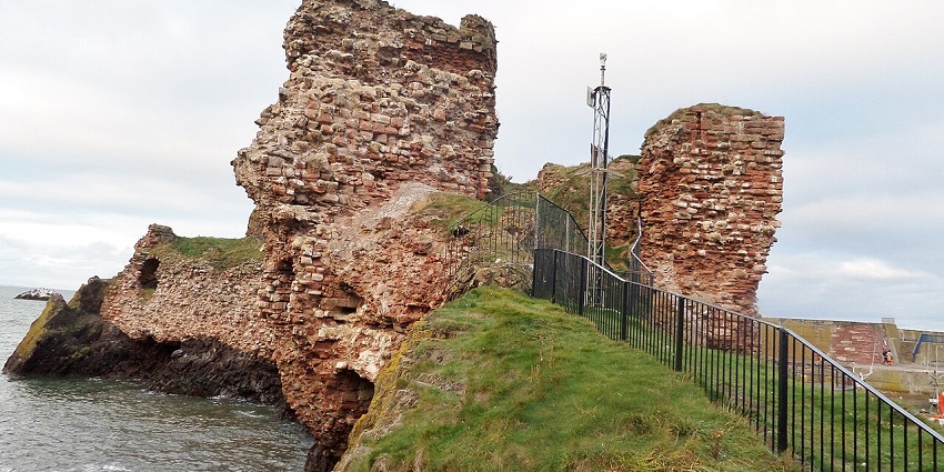 Dunbar Castle ruins overlooking the sea in East Lothian, a historic site near Edinburgh.