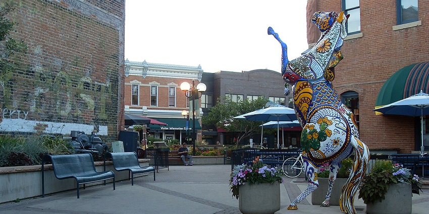 Downtown Fort Collins with scenic streets of the top places to visit near Denver.