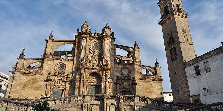 Cathedral at de la Frontera with detailed traditional architecture and intricate carvings.
