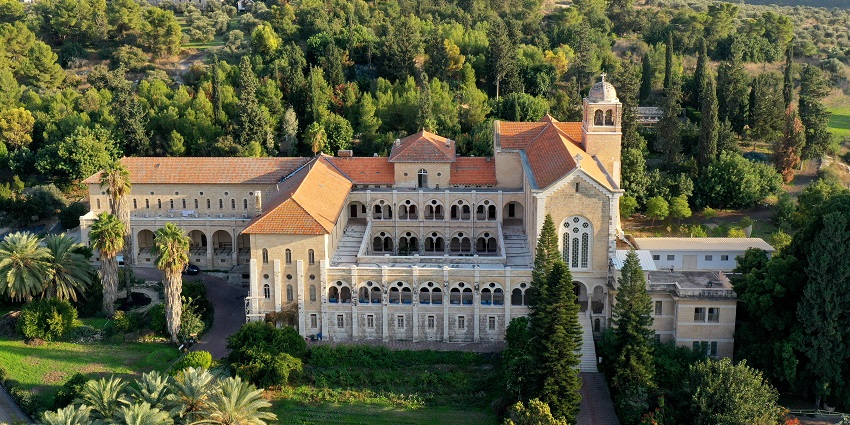 Stunning aerial view of the Latrun Monastery, one of the remarkable places to visit near Jerusalem.