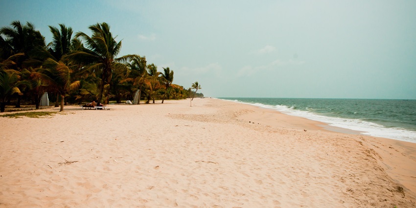 Wide shoreline and calm waves at Morjim Beach, among peaceful places to visit in Goa near Mapusa.