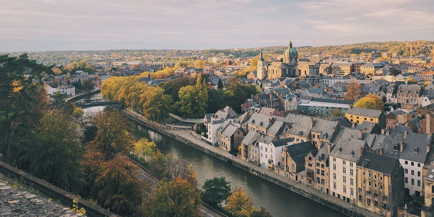 Hilltop view of Namur citadel overlooking river, one of the best places to visit near Brussels.