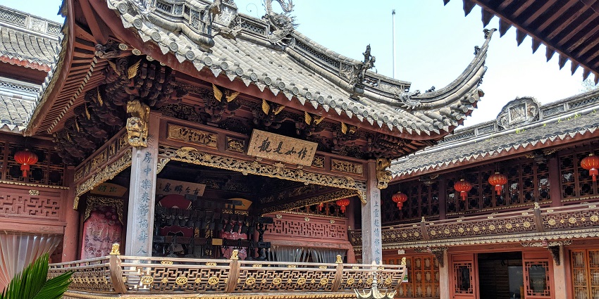 Qing'an Guildhall historic building with traditional Chinese architecture in Ningbo.