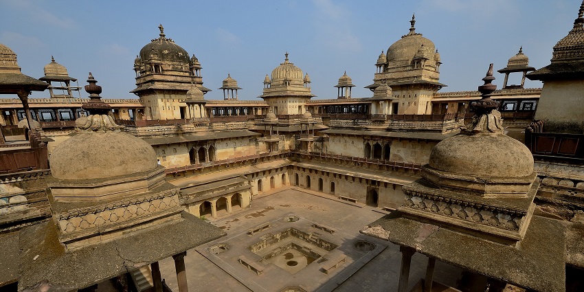 Jahangir fort in Orchha with traditional indian architectural building, one of the best places to visit near Lalitpur.
