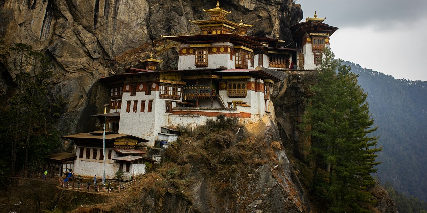 Taktsang Monastery, perched on a cliffside, is one of the sacred places to visit near Thimphu.