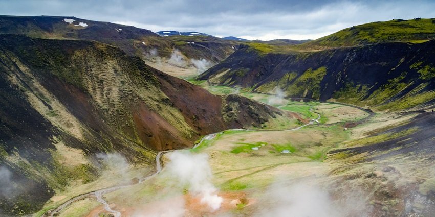 Reykjadalur Hot Spring Thermal River offers a scenic hike to a naturally warm river.