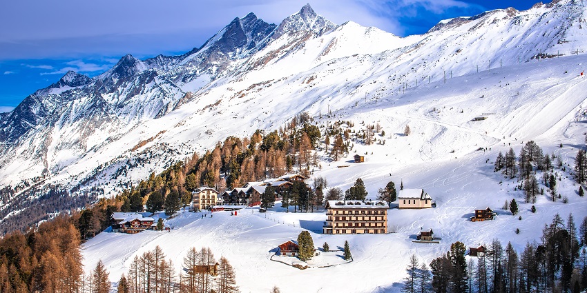 Riffelalp resort area with alpine views, one of the peaceful places to visit near Zermatt.