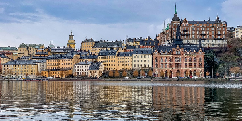 Historic Gamla Stan old town with colorful buildings and cobblestone streets in Stockholm.
