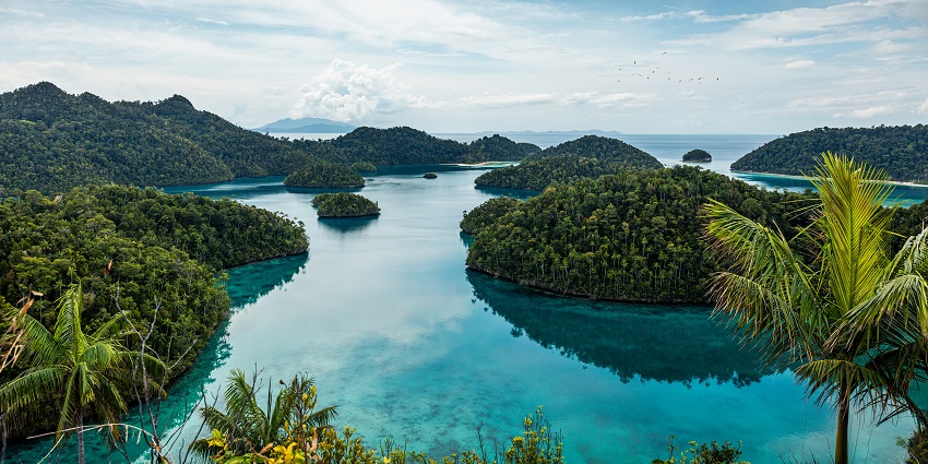 Crystal-clear waters and lush greenery at the Thousand Islands near Jakarta.
