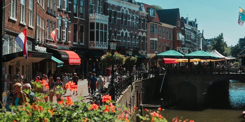 Charming street with river in Utrecht, amongst the best places to visit near Rotterdam.