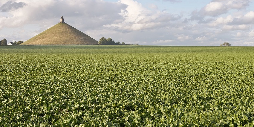 Lion's Mound monument rising from a green field in Waterloo, one of the places to visit near Brussels.