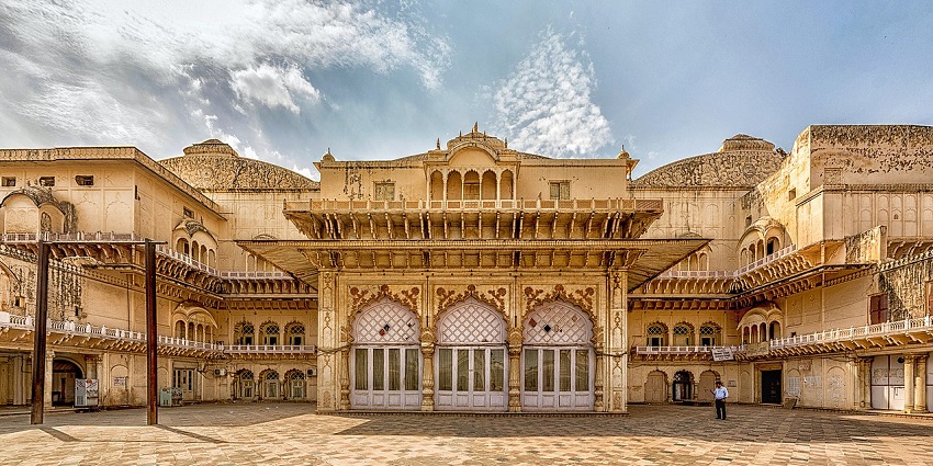 Alwar City Palace with historic architecture and scenic surroundings in Rajasthan.
