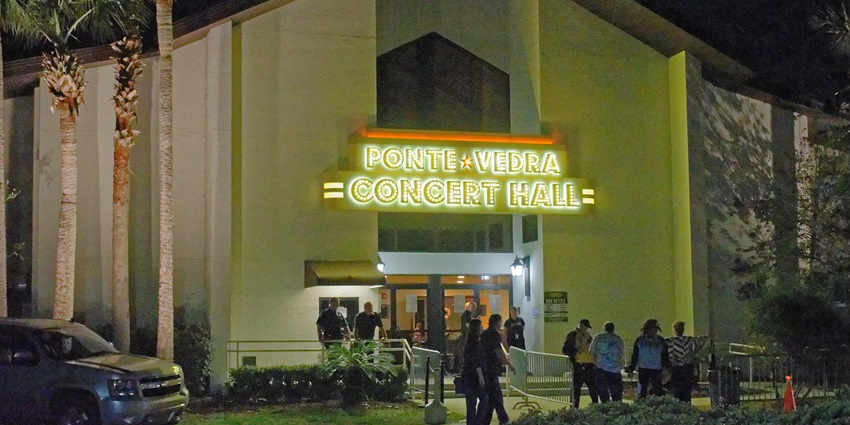 Ponte Vedra Concert Hall in Florida with people entering the concert hall, one of the best things to see in Ponte Vedra Beach FL.