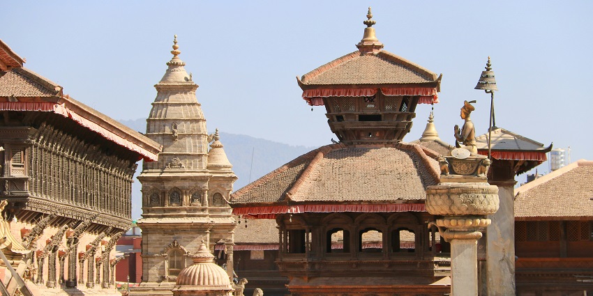 Historic Bhaktapur Durbar Square with traditional temples and intricate architecture.